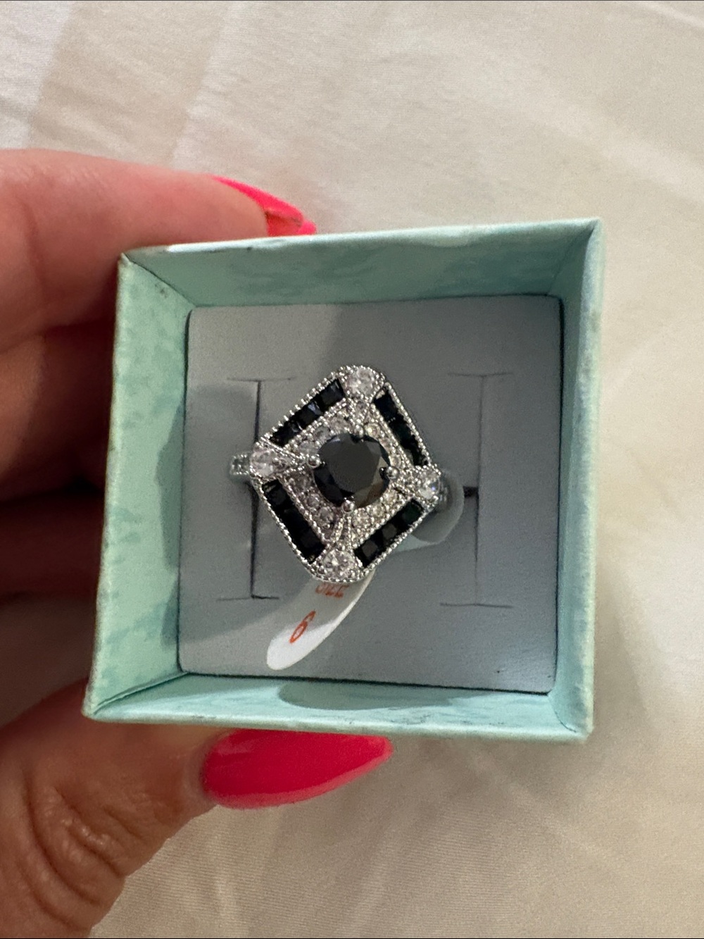 Sterling Silver Black and White Cocktail Ring
